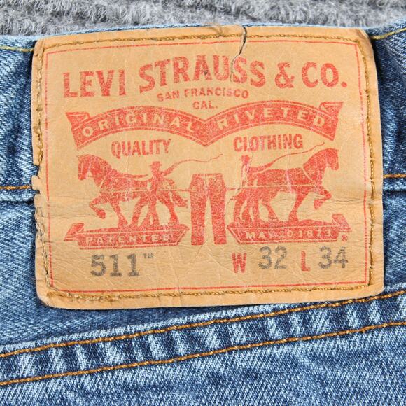 Levi’s 511 Jeans Mens 32x34 Blue Slim Fit Distressed Ripped - Picture 9 of 11